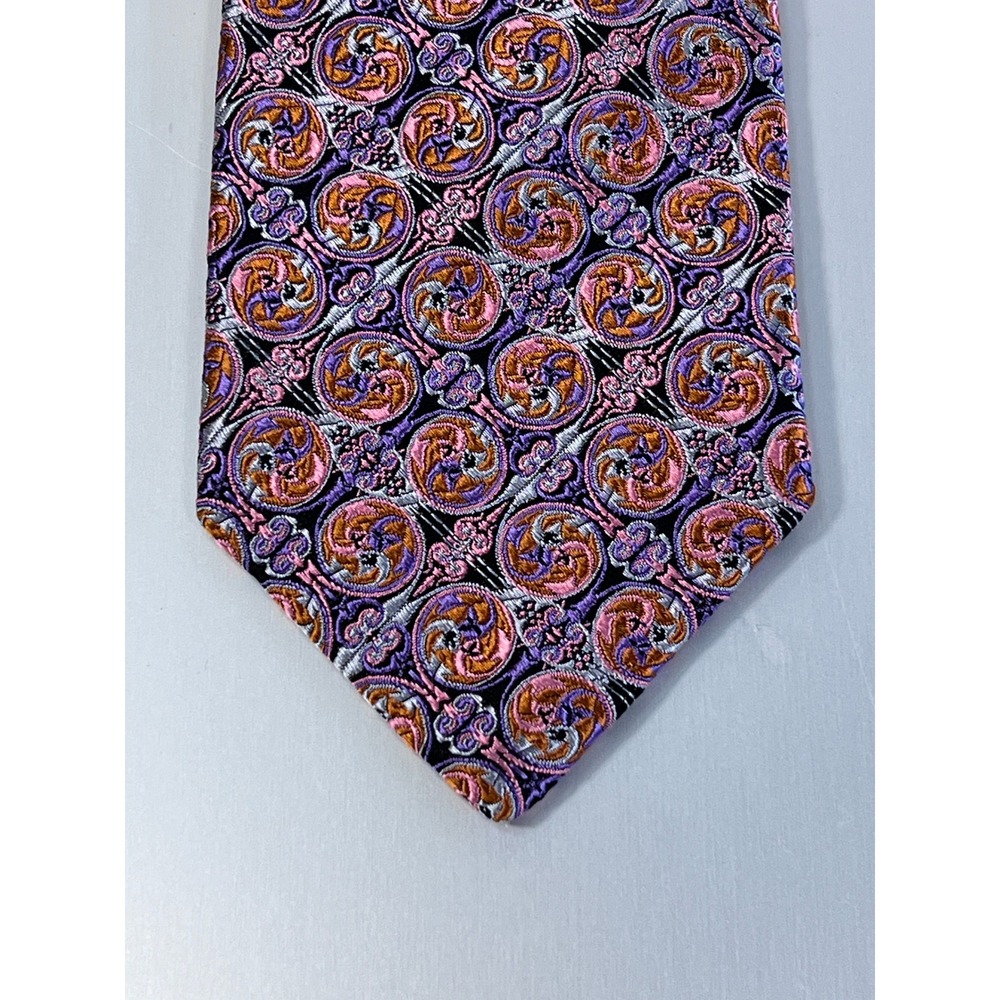 Robert Talbott Best of Class Silk Tie Purple Pink Orange Geometric Medallion USA